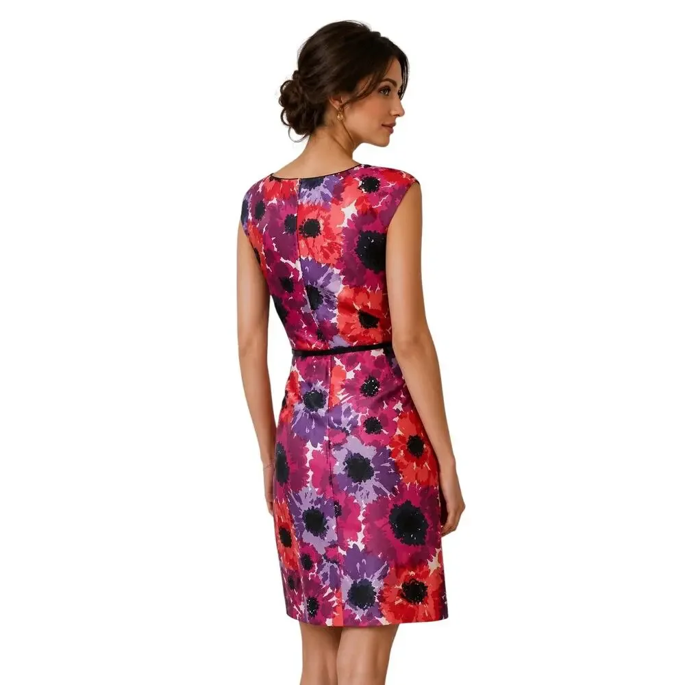 Kate Spade Women's Pink Purple Floral Print Cotton Silk Cap Sleeve Dress Size 2